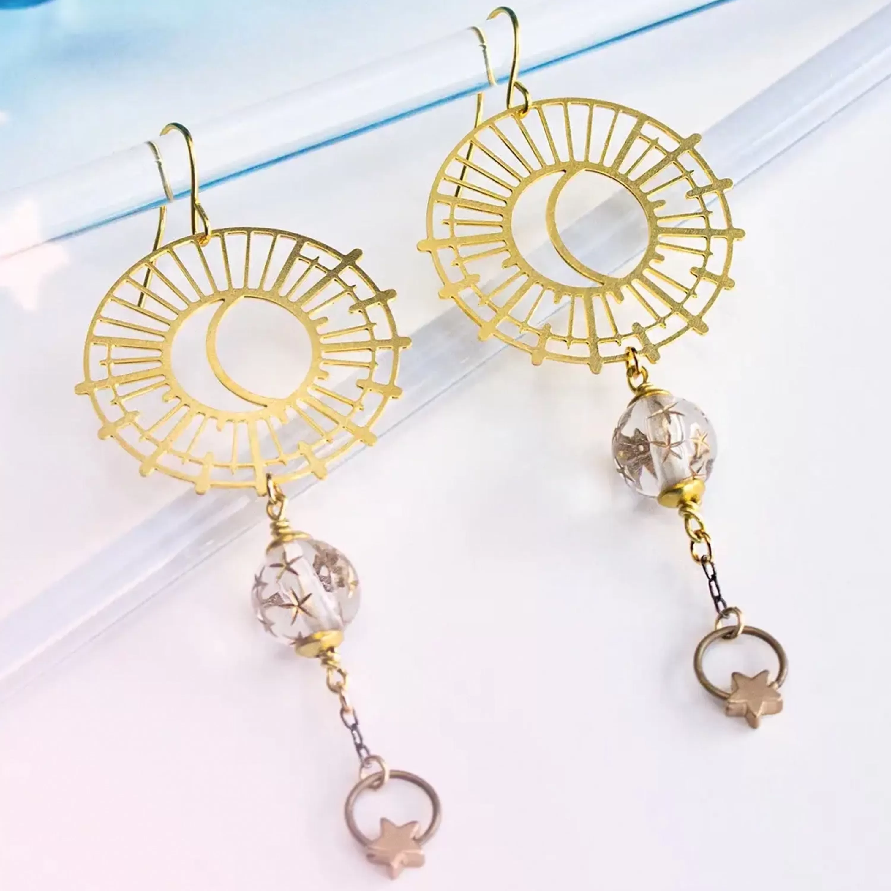 Fashion A Tea Leaf Jewelry Sun And Moon Earrings With Vintage Clear Star Beads