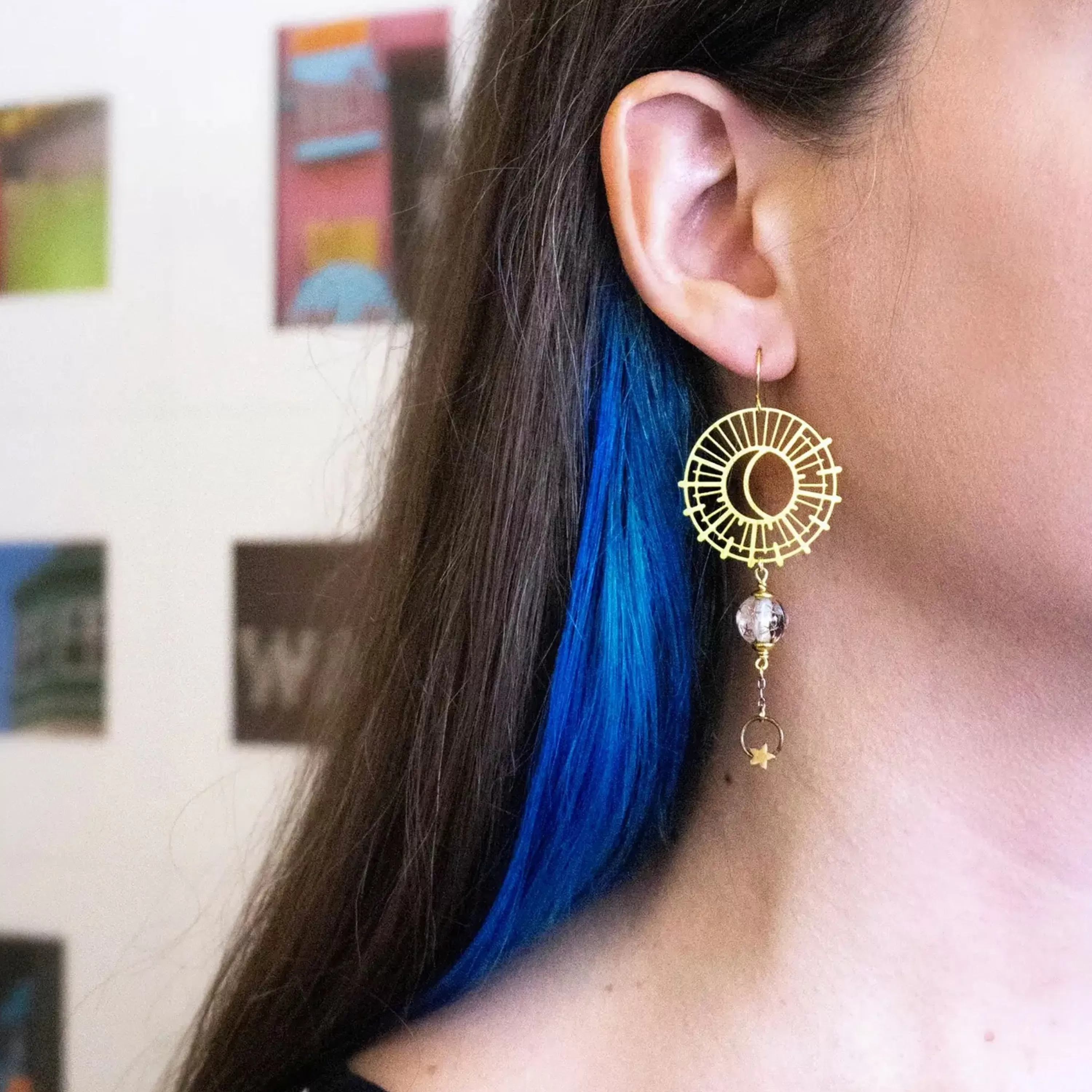 Fashion A Tea Leaf Jewelry Sun And Moon Earrings With Vintage Clear Star Beads